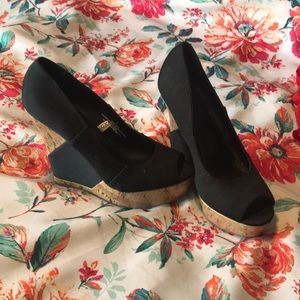 Black open toe wedge